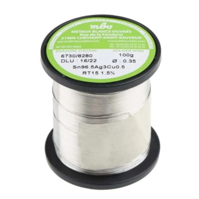 MBO Lead Free Solder Wire 0.35 mm Diameter, 217 °C Melting Point SN96.5 AG3 CU0.5 3,5/10 RT15 - 100G