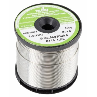 MBO Lead Free Solder Wire 1 mm Diameter, 217 °C Melting Point, Rosin Flux SN96.5 AG3 CU0.5 10/10 RT15 - 500G