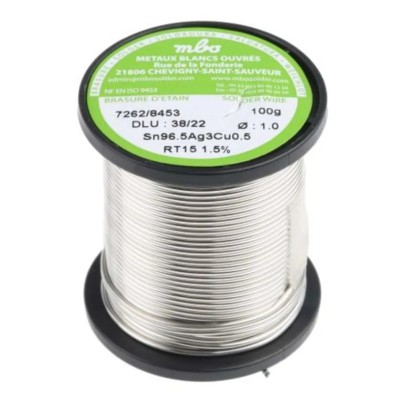 MBO Lead Free Solder Wire 1 mm Diameter 100 g Weight 217 °C Melting Point SN96.5 AG3 CU0.5 10/10 RT15 - 100G
