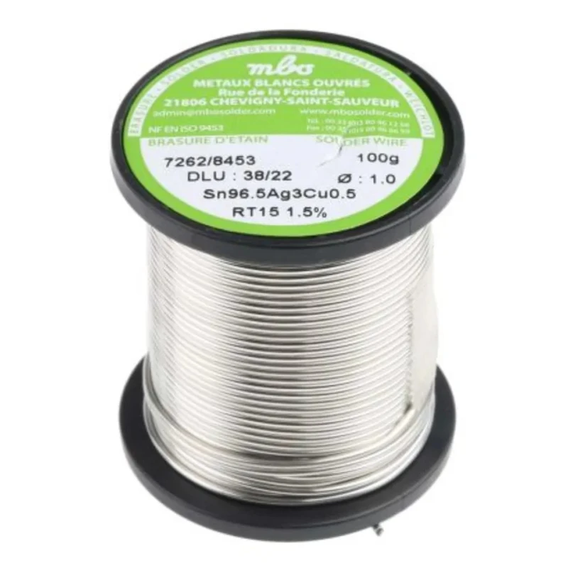 MBO Lead Free Solder Wire 1 mm Diameter 100 g Weight 217 °C Melting Point SN96.5 AG3 CU0.5 10/10 RT15 - 100G
