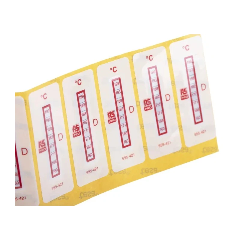 RS PRO Temperature Sensitive Label 160°C to 199°C 8 Levels 10 Labels Vertical Orientation Non-Reversible 555-421