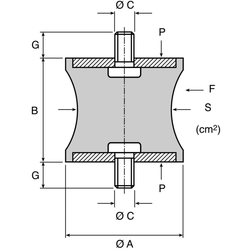 Paulstra Hutchinson Cylindrically Shaped M6 Anti-Vibration Mount Male to Male Bobbin Natural Rubber 12 daN 521201