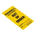 RS PRO Industrial Lockout Tag with Wire Attachment, Plastic, 96mm x 50mm, Black and Yellow Legend, Pack of 10 556-187