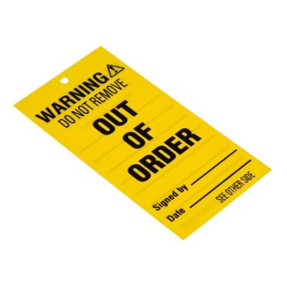 RS PRO Industrial Lockout Tag with Wire Attachment, Plastic, 96mm x 50mm, Black and Yellow Legend, Pack of 10 556-187