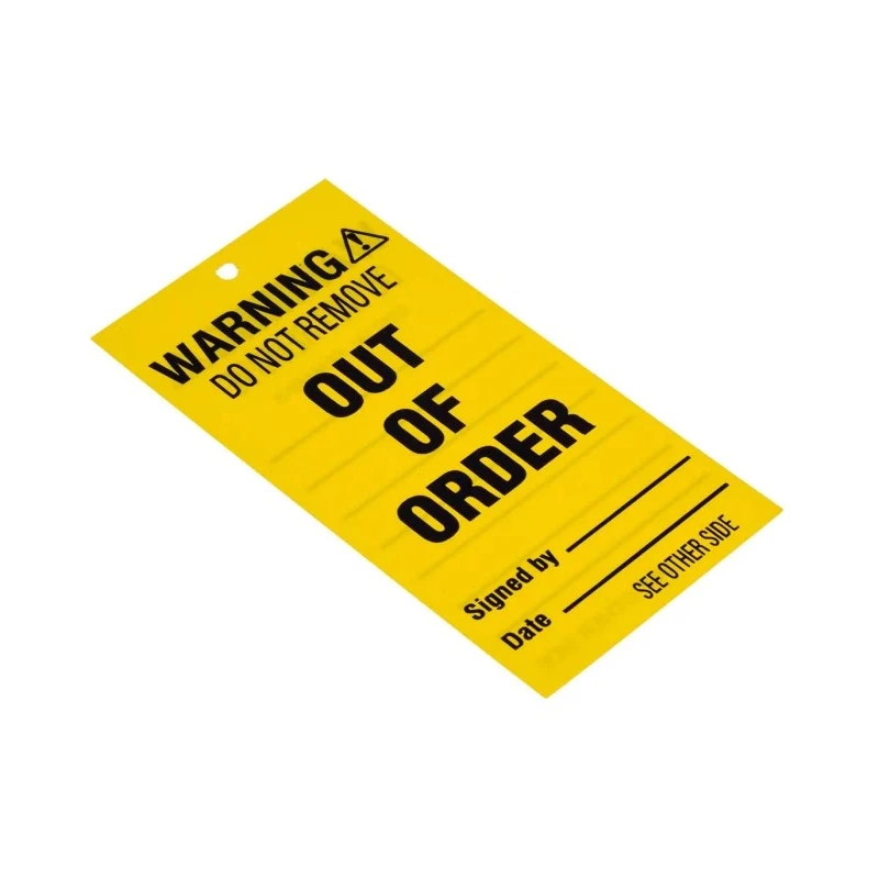 RS PRO Industrial Lockout Tag with Wire Attachment, Plastic, 96mm x 50mm, Black and Yellow Legend, Pack of 10 556-187