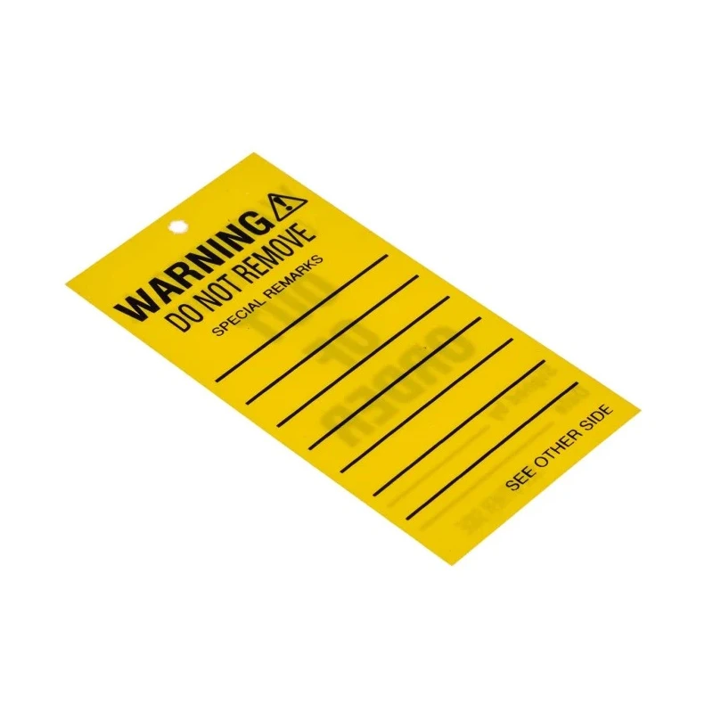RS PRO Industrial Lockout Tag with Wire Attachment, Plastic, 96mm x 50mm, Black and Yellow Legend, Pack of 10 556-187