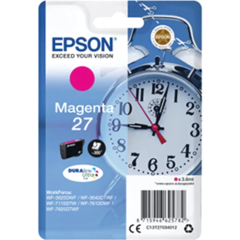 Epson Magenta Ink Cartridge C13T27034012, Approximate Page Yield 2200, Professional Durabrite Ultra Ink C13T27034012