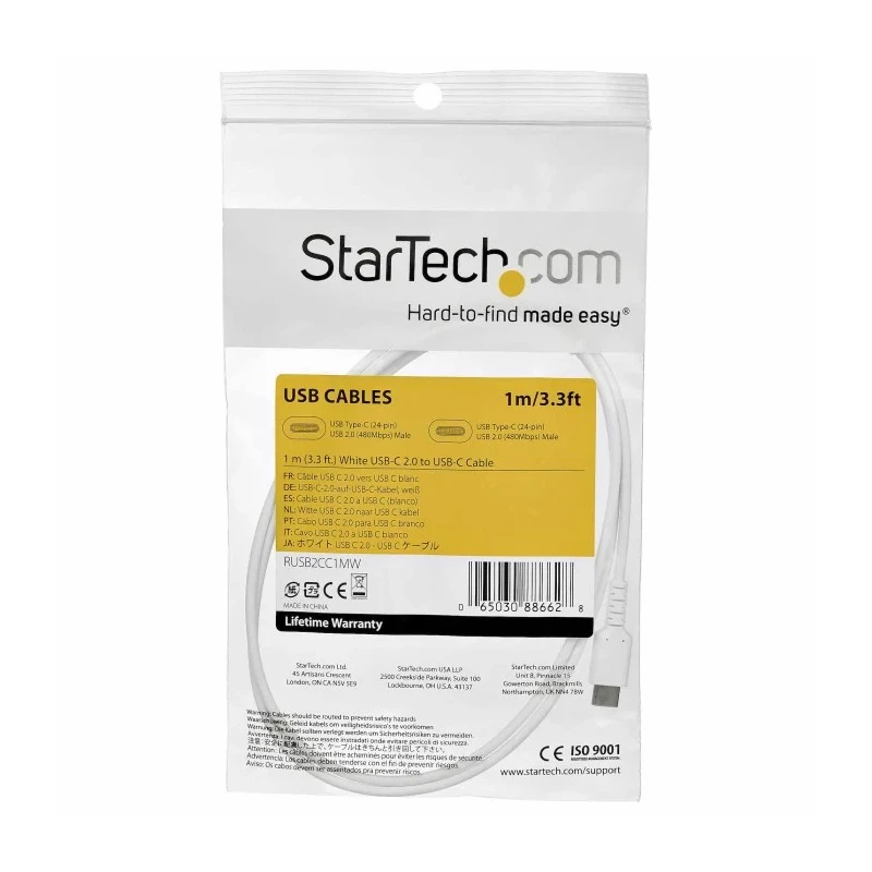 StarTech.com USB 2.0 Male USB Type C to Male USB Type C Cable White Jacket 1m RUSB2CC1MW