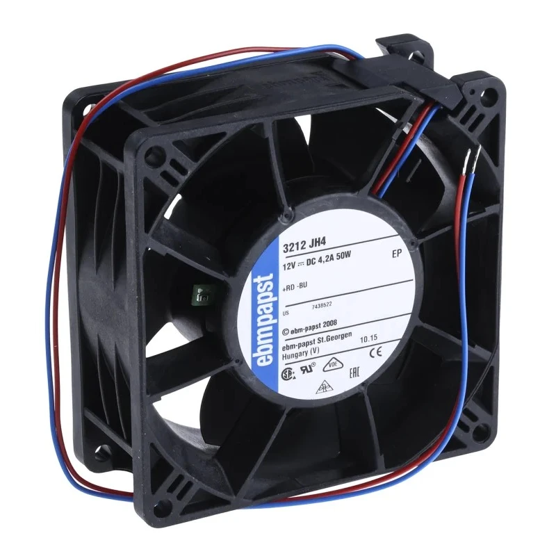 ebm-papst 3200 J S-Force Series Axial Fan 12V DC 50W 280 m³/h IP68 92mm x 92mm x 38mm 