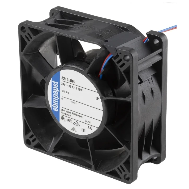 ebm-papst 3200 J S-Force Series Axial Fan, 24V DC, 280 m³/h, 50 W, IP68, 92x92x38 mm IP68