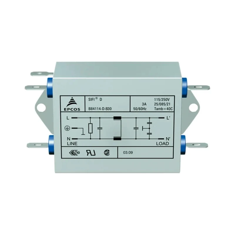 TDK Flange EMC Filter 3 A 250V AC 50Hz/60Hz Single Phase Tab Termination B84114D0000B030