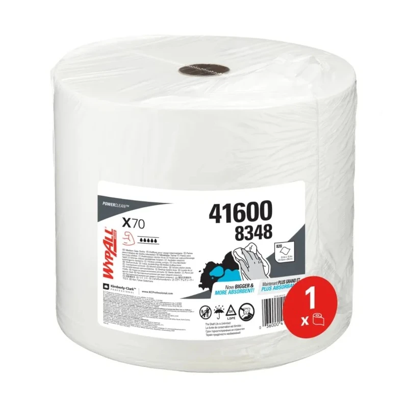 WYPALL X70 Power Clean Reusable Cleaning Cloths White Single-Use Dry Cloths Roll 820 Per Pack 310 x 315 mm 8348012