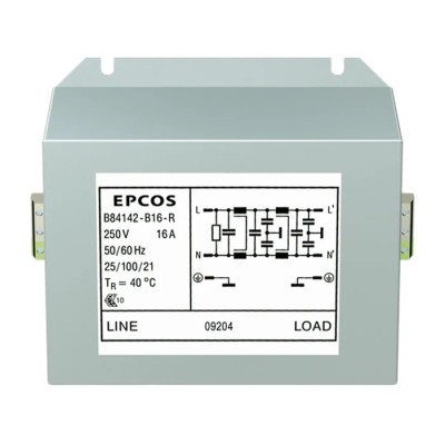 TDK Power Line Filter, Screw Mount, Terminal Block, 16 A, 250V AC/DC, 60Hz, 1 Phase B84142B0016R000
