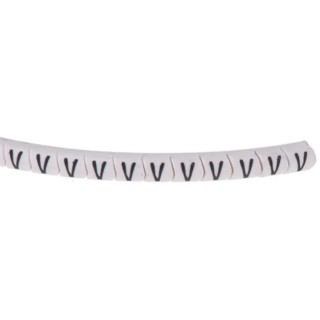 HellermannTyton Helagrip Slide-On Pre-Printed Cable Marker, Black Legend "V", White Marker Colour, 1 mm to 3 mm 901-10438