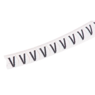 HellermannTyton Helagrip Slide-On Cable Marker, Black Legend, Pre-Printed "V", Fits 2-5 mm Cable Diameter 901-10447