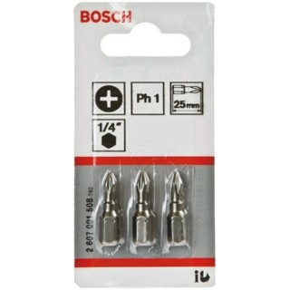 Bosch Phillips Screwdriver Bit, PH1 Tip, 1/4 in Hex Drive, 25 mm Overall Length 2607001508