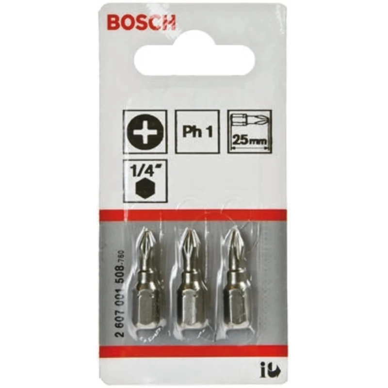 Bosch Phillips Screwdriver Bit, PH1 Tip, 1/4 in Hex Drive, 25 mm Overall Length 2607001508