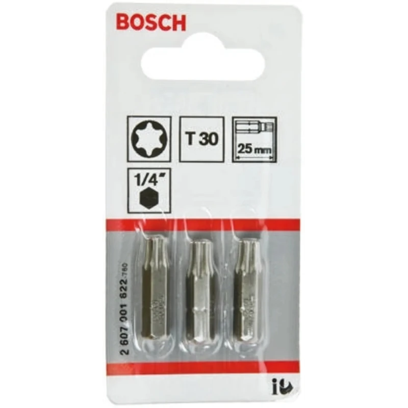 Bosch Screwdriver Bit, 1/4 in Tip, T30 Tip, Hex Drive, 25 mm Overall Length 2607001622