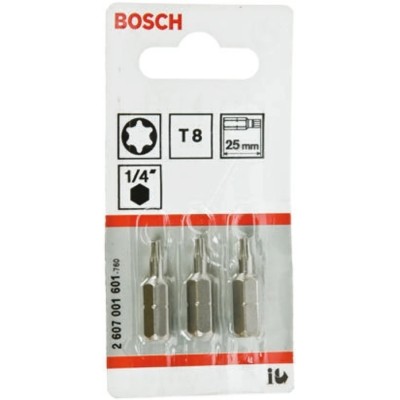 Bosch Screwdriver Bit 1/4 in Tip T8 Tip Hex Drive 25 mm Overall 2607001601