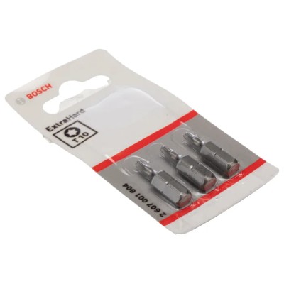 Bosch Screwdriver Bit, 1/4 in Tip, T10 Tip, Hex Drive, 25 mm Overall Length 2607001604