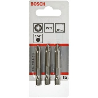 Bosch Screwdriver Bit Set, 1/4 in Hex Drive, PZ2 Tip, 49mm Length, 3-Piece 2607001577