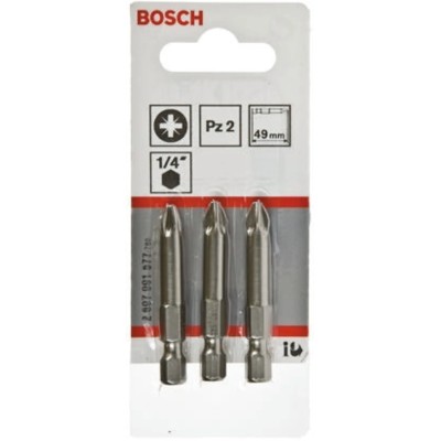 Bosch Screwdriver Bit Set, 1/4 in Hex Drive, PZ2 Tip, 49mm Length, 3-Piece 2607001577