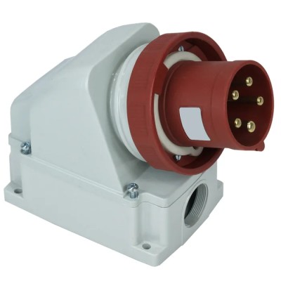 RS PRO Industrial Power Connector Red Wall Mount Straight 63A 380V 415V IP67 IP Rating IP67