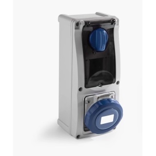 RS PRO Industrial Power Connector 3P (2P+T) Surface Mount 16A 230V IP67 Blue IP67