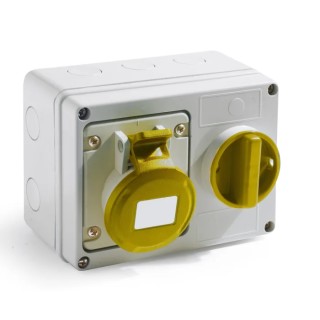 RS PRO Industrial Power Connector 2P+T 32A 110V IP44 Yellow Wall Mount IP44