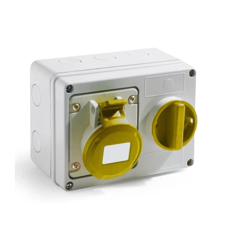RS PRO Industrial Power Connector 2P+T 32A 110V IP44 Yellow Wall Mount IP44