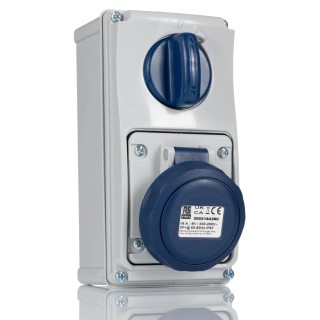 RS PRO Industrial Power Connector 16A 230V IP67 Blue Wall Mount 2P+T IP67