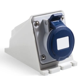 RS PRO Industrial Power Connector, 2P+T, Rated At 16A 250V, IP44 Blue Wall Mount IP44
