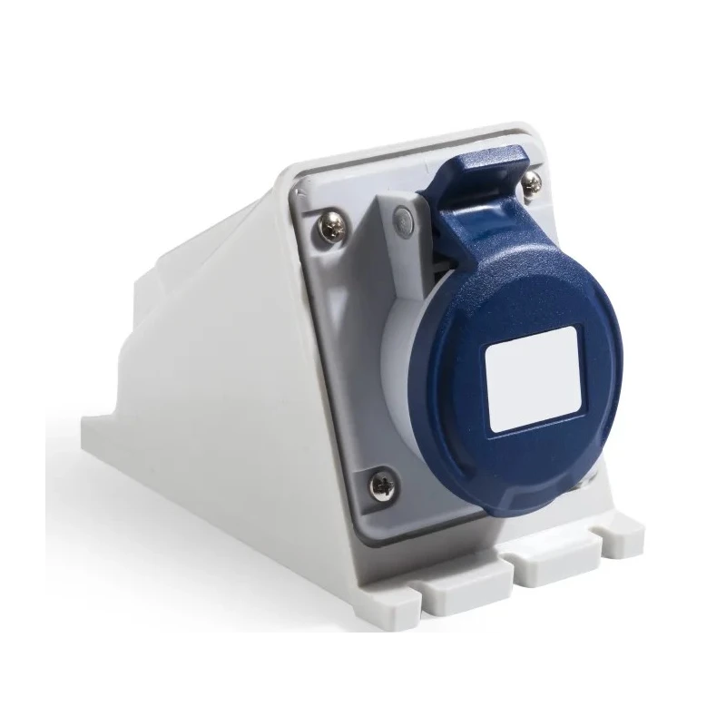 RS PRO Industrial Power Connector, 2P+T, Rated At 16A 250V, IP44 Blue Wall Mount IP44
