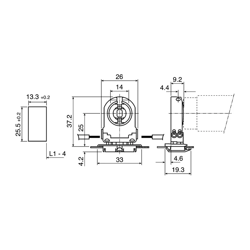 BJB Fluorescent Lamp Holder T8, T12 Wall Mount Snap-Fit Polycarbonate 500V 660W 26.308.1125.50