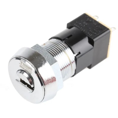 Lorlin Mains Key Switch DPST 50mA 2-Way Off-On Flat Key Round Bezel Steel Housing DSL-6-B-D