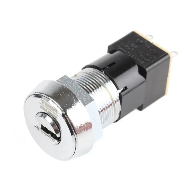 Lorlin Mains Key Switch DPST 50mA 2-Way Off-On Flat Key Round Bezel Steel Housing DSL-6-B-D
