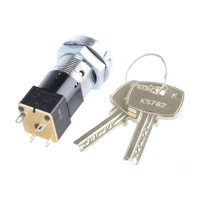 Lorlin Mains Key Switch DPST 50mA 2-Way Off-On Flat Key Round Bezel Steel Housing DSL-6-B-D