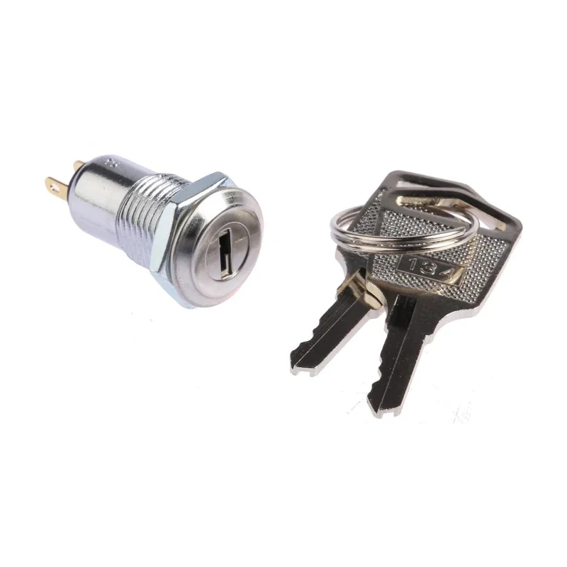Lorlin Key Switch SPST 500mA 2-Way Flat Common Key Zinc Alloy Housing Round Bezel SKL-12-BS2