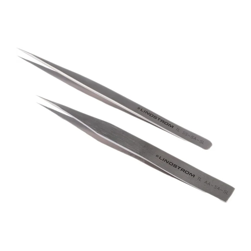Lindstrom Stainless Steel Fine ESD Safe Tweezer Set 8mm Overall Width 2 Pieces 9858