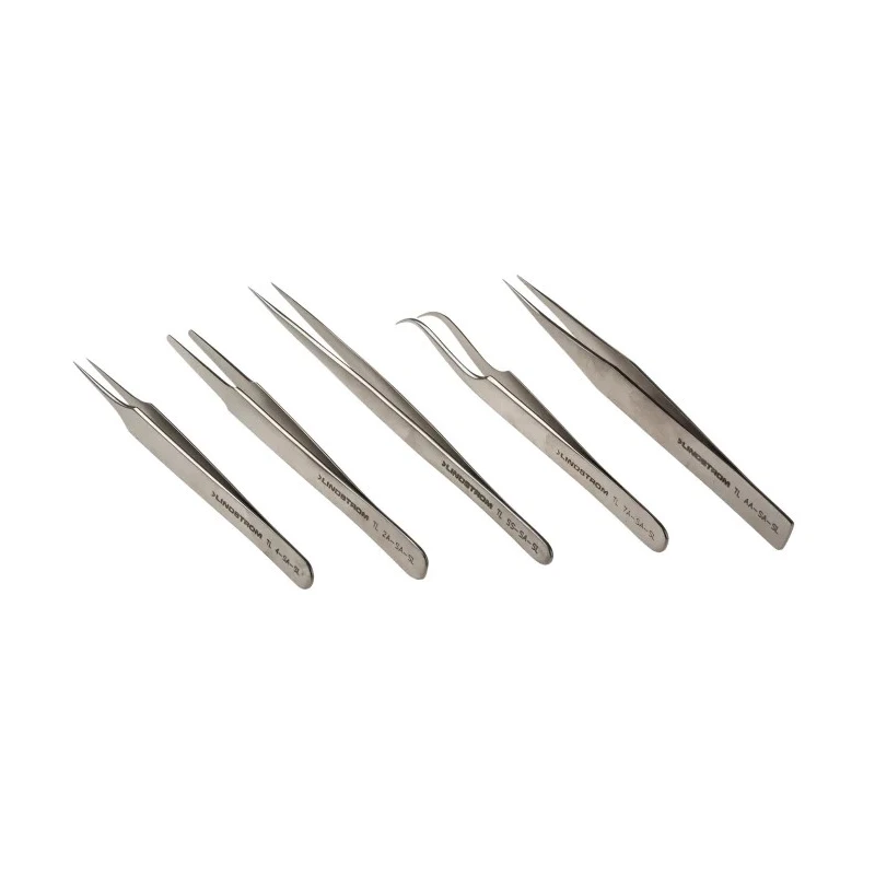 Lindstrom Stainless Steel Pointed ESD Safe Tweezer Set 5 Pieces 9855