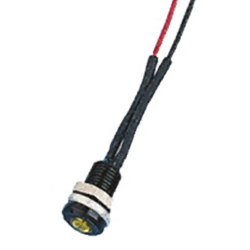 Oxley LED Yellow Panel Mount Indicator 6.4 mm Mount Hole Size Flying Lead Termination IP66 12V AC OXL/CLH/63/B/12AC/FL30/YW