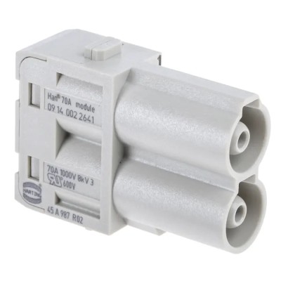 HARTING Heavy Duty Power Connector Module, 70A Current Rating, HAN Modular Series Male, 2 Contacts, 1kV Voltage 09140022641