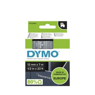 Dymo White on Clear Label Printer Tape 12 mm Width, 7 m Length S0720600