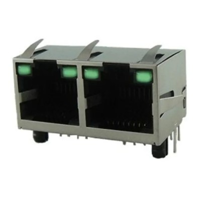 Amphenol Communications Solutions RJE39 Series RJ45 Connector Female, PCB Shielded Right Angle 2 Port 8 Way RJE39