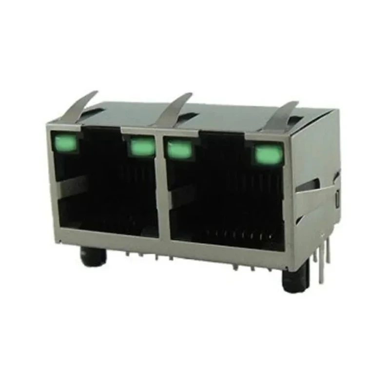 Amphenol Communications Solutions RJE39 Series RJ45 Connector Female, PCB Shielded Right Angle 2 Port 8 Way RJE39