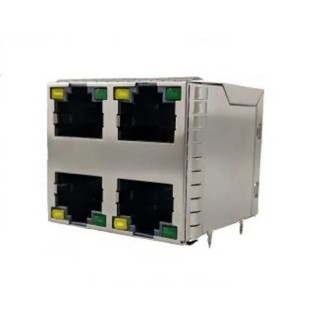 Amphenol Communications Solutions RJ45 Connector Female PCB Cat5e Shielded Right Angle 2 Port 8 Way RJSGE4