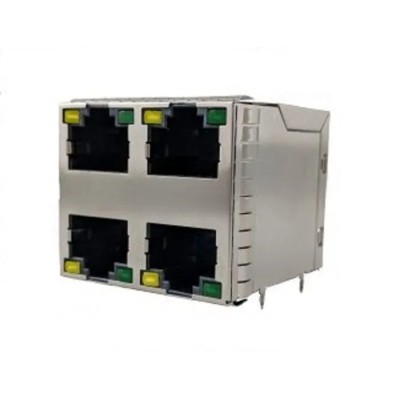 Amphenol Communications Solutions RJ45 Connector Female PCB Cat5e Shielded Right Angle 2 Port 8 Way RJSGE4