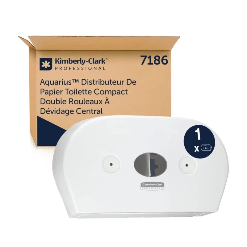 Aquarius White Plastic Dual Mini Twin Roll Centre-feed Toilet Paper Dispenser 133mm x 464mm x 464mm 7186