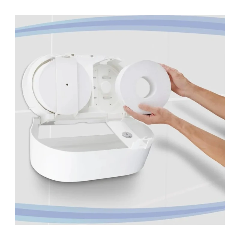 Aquarius White Plastic Dual Mini Twin Roll Centre-feed Toilet Paper Dispenser 133mm x 464mm x 464mm 7186
