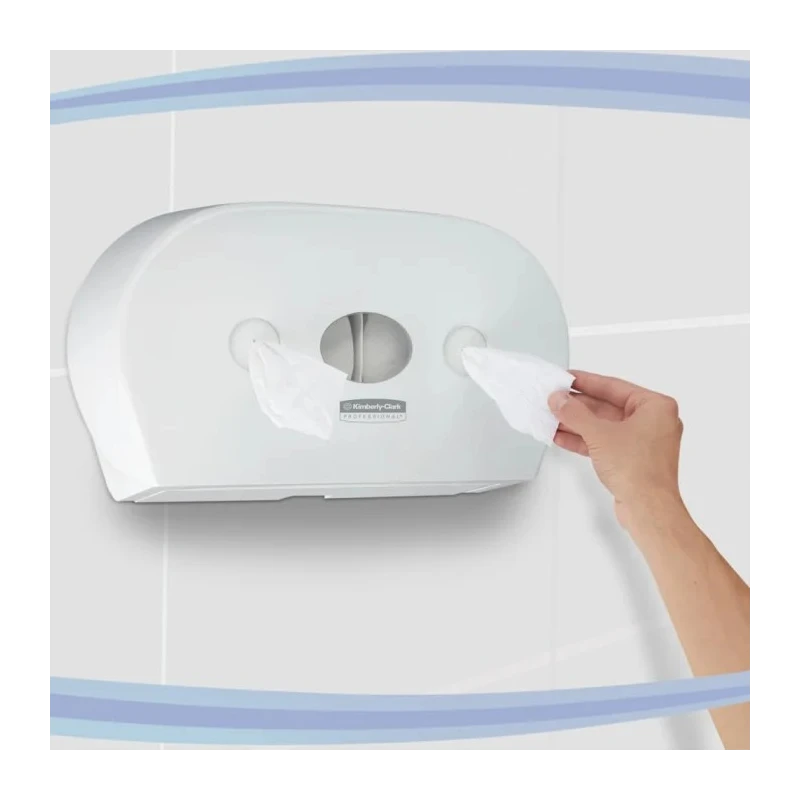 Aquarius White Plastic Dual Mini Twin Roll Centre-feed Toilet Paper Dispenser 133mm x 464mm x 464mm 7186